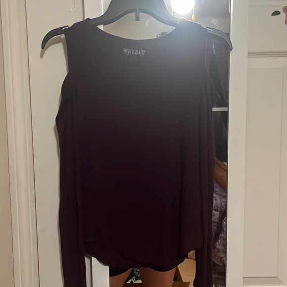 Purple Long-Sleeve Blouse with Shoulder Cut-Out - Picture 1 of 4